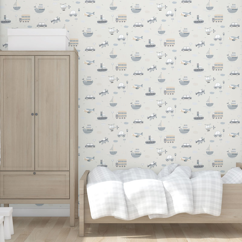 Plumerville 10m x 53cm Matte Wallpaper Roll, Greige/Beige/Blue