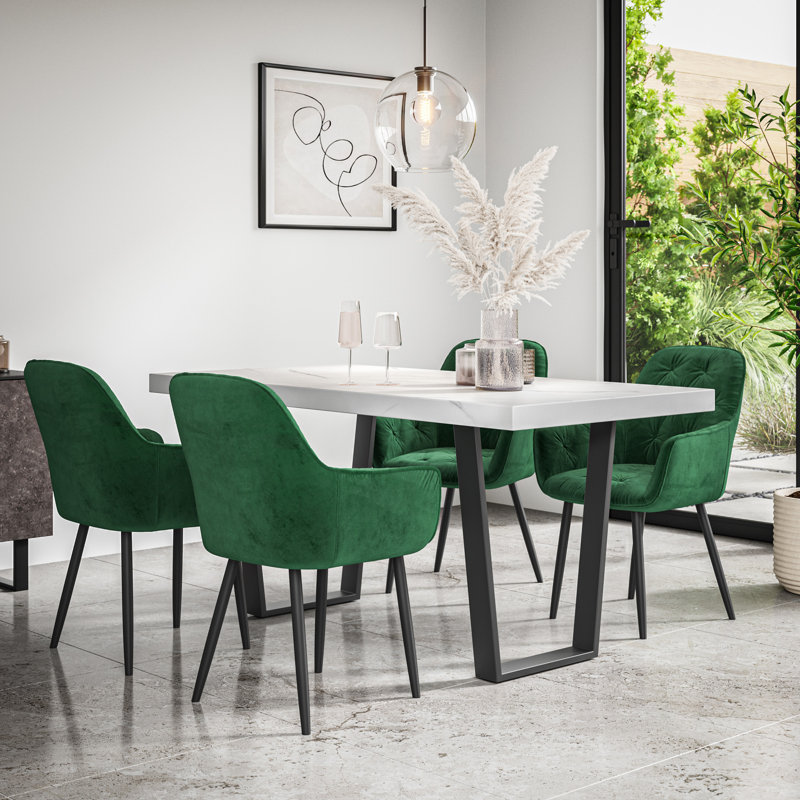 Ahlina 4 - Person Dining Set, White/Black/Green