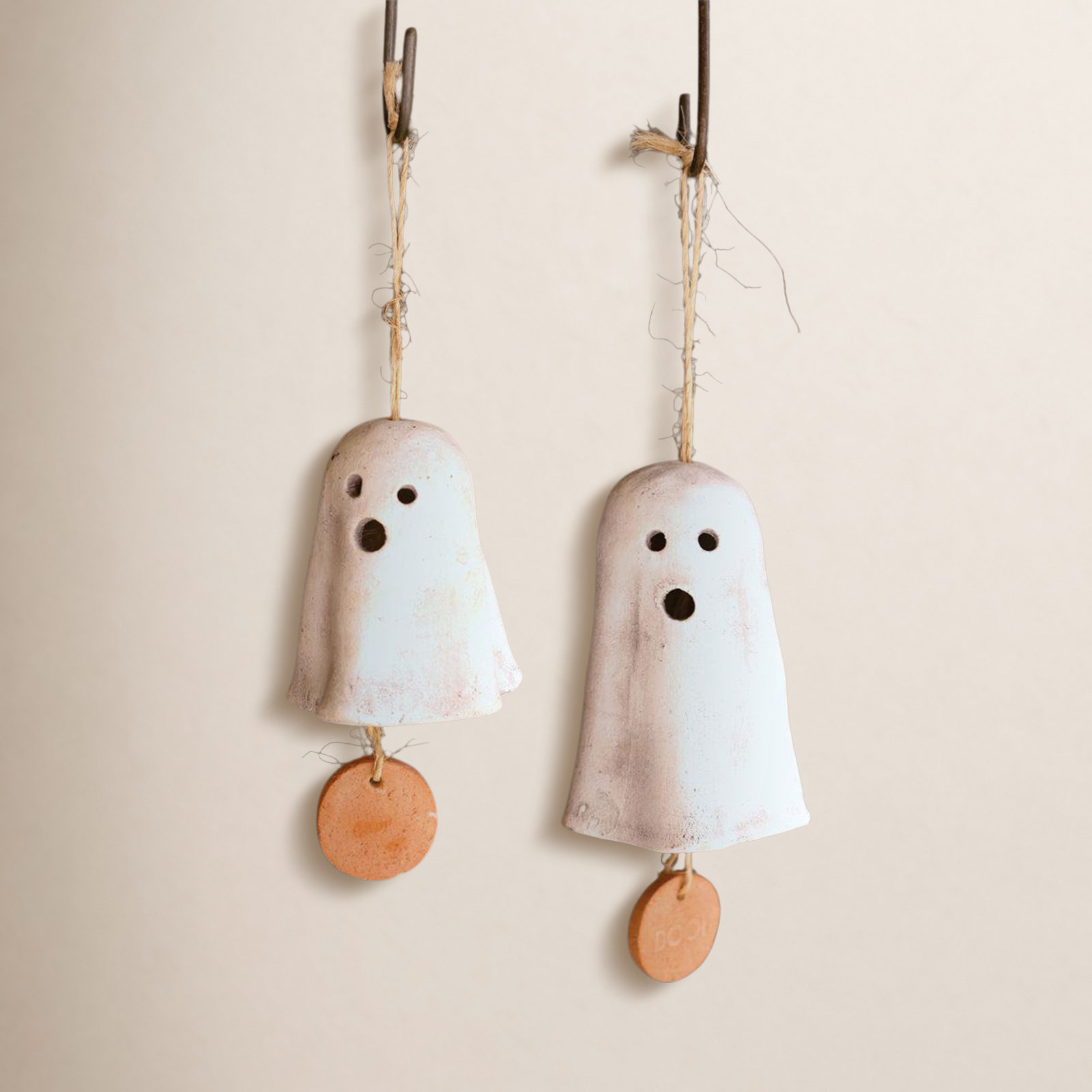 2-Piece Hanging Ghost Wind Chime Set, 6" H x 10" W x 10" D