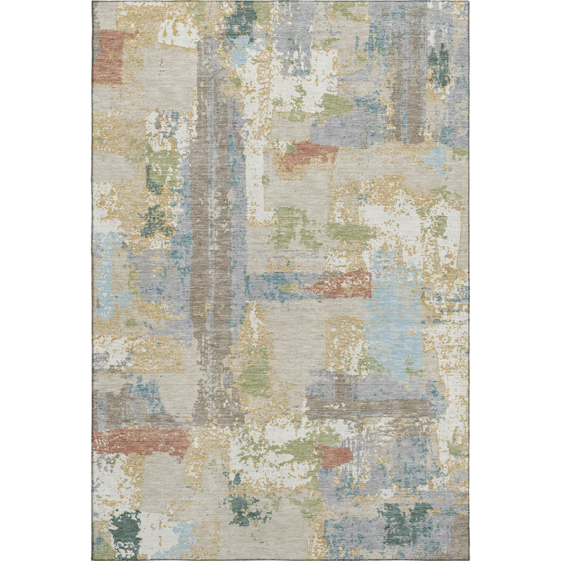 Premium Machine Washable Mayfield AMF2212 abstract Rug, Beige, 9' x 12'
