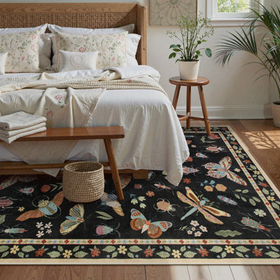 Insect Print Washable Rugs for Living Room Ultra-Thin Non-Slip Modern Bedroom Large Carpet