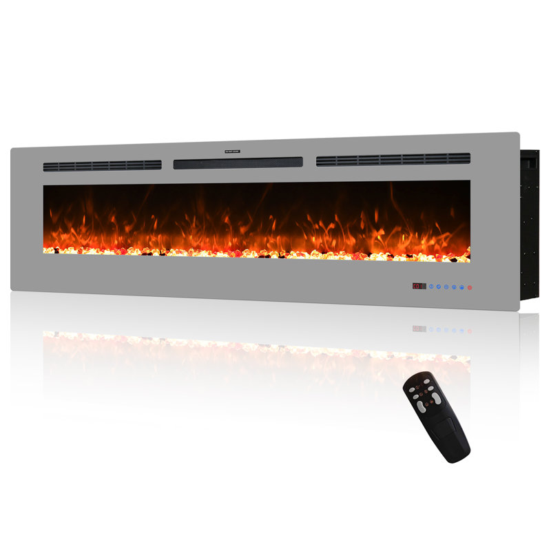 Ballari Electric Fireplace Insert with 5120 BTU, 17.7" H x 60" W x 5.9" D, Gray