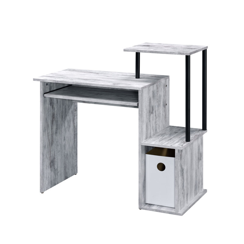 Desk,Rectangular Computer Desk With Keyboard Tray, Shelf Compartment, Antique White, 34.01" H x 37.05" W x 16.03" D