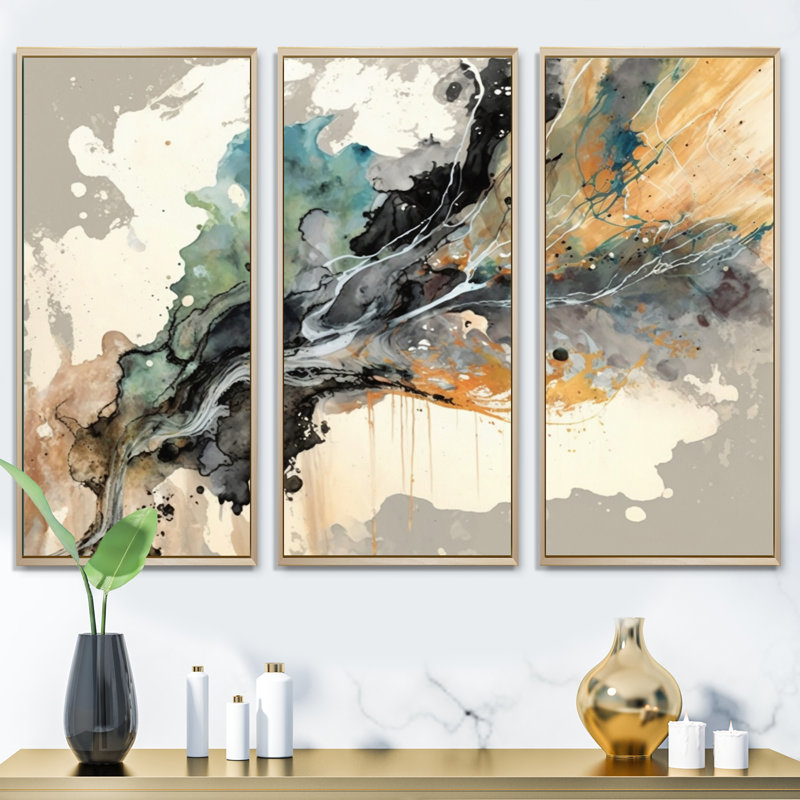 «Jazz Rhythms in Shades of Grey IV», reproduction sur toile 3 pièces, H 28 po x l 36 po x P 1 po, Toile avec cadre naturel