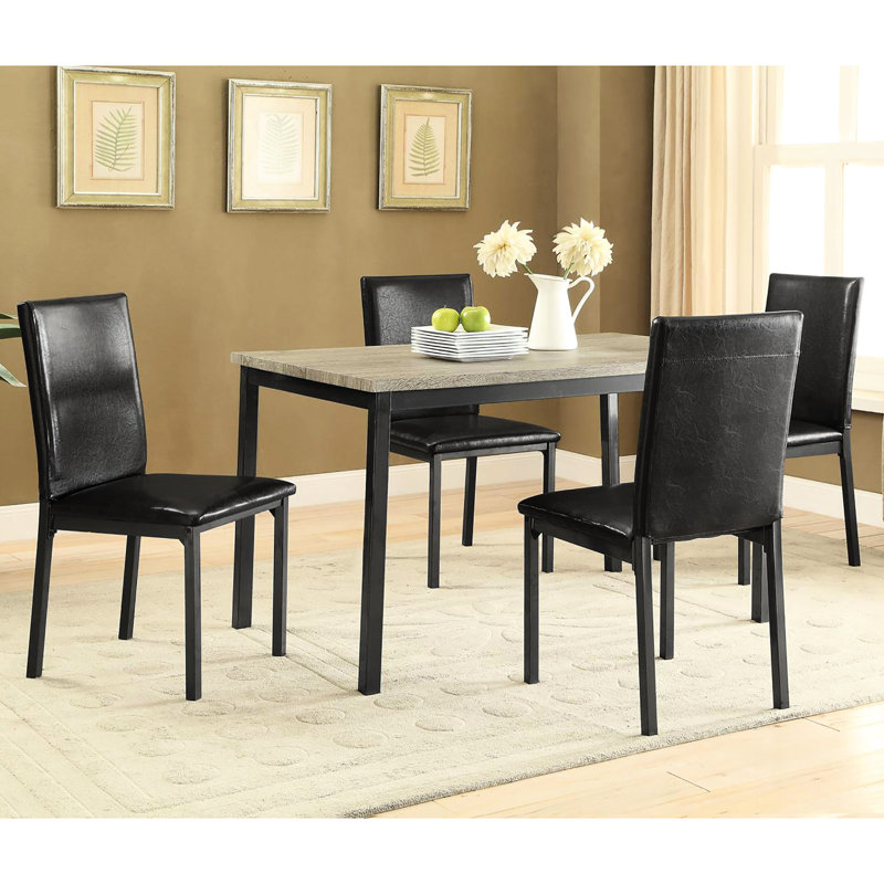 Table de salle à manger rectangulaire grise et noire, plateau en métal thermolaqué pour la salle à manger, combinaison