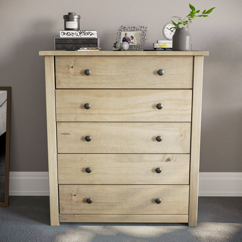 Somers Solid Wood 80cm W 5 - Drawer Chest of Drawers