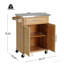 Chariot de cuisine intérieur en bambou compact avec plateau en acier inoxydable - Îlot de rangement mobile avec tiroir et armoire pour petits espaces
