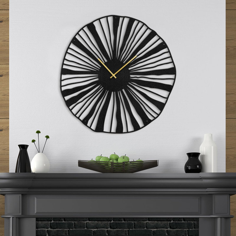 Grande horloge murale en métal Sunburst, Noir, L 36 po x H 36 po