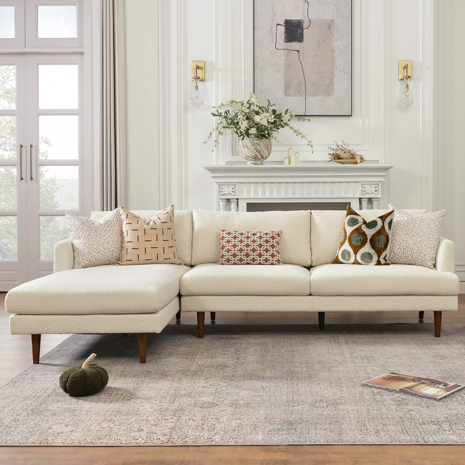 Miller Sectional, Left Hand Facing, Cream Polyester Blend