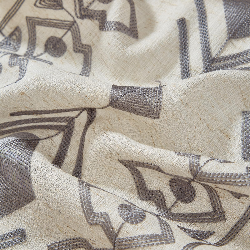 Vintage Farmhouse Curtains Boho Embroidered, 2 Panels, Gray, 55" W x 84" L