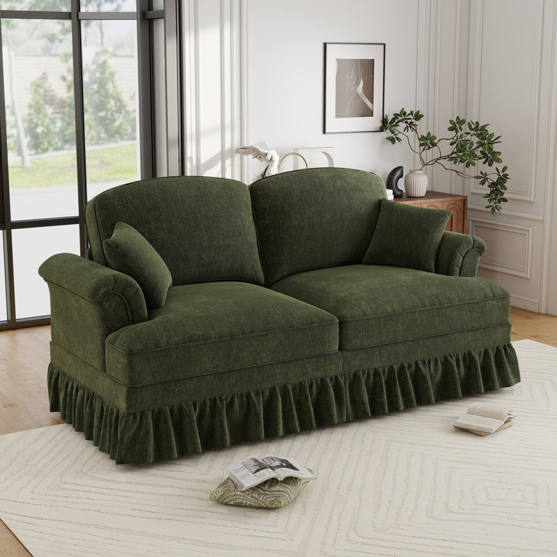 Canapé vert en chenille 2 places avec jupes amovibles, Vert