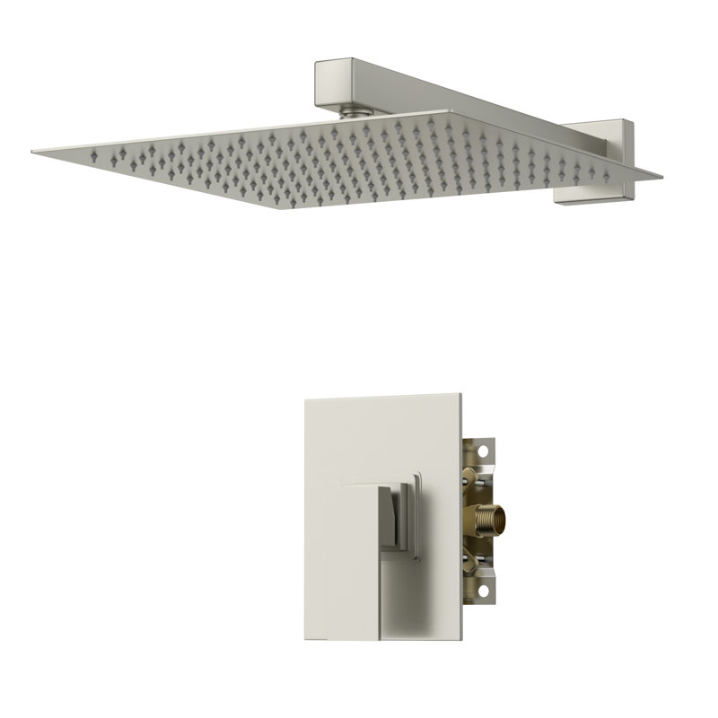 Robinet de douche en nickel brossé - Tête de pluie de 10 po et - valve équilibrée, fixation murale, installation facile superbe avec 10 pouces et valve pour installer l'éclairage