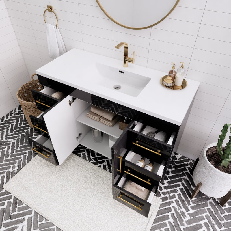 Meuble-lavabo simple l 48 po Spring, Noir lustré