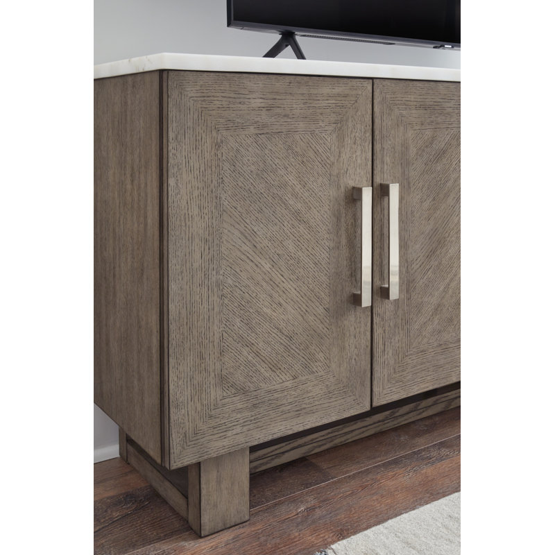 Grayish Brown and White 68" TV Stand with Marble Top