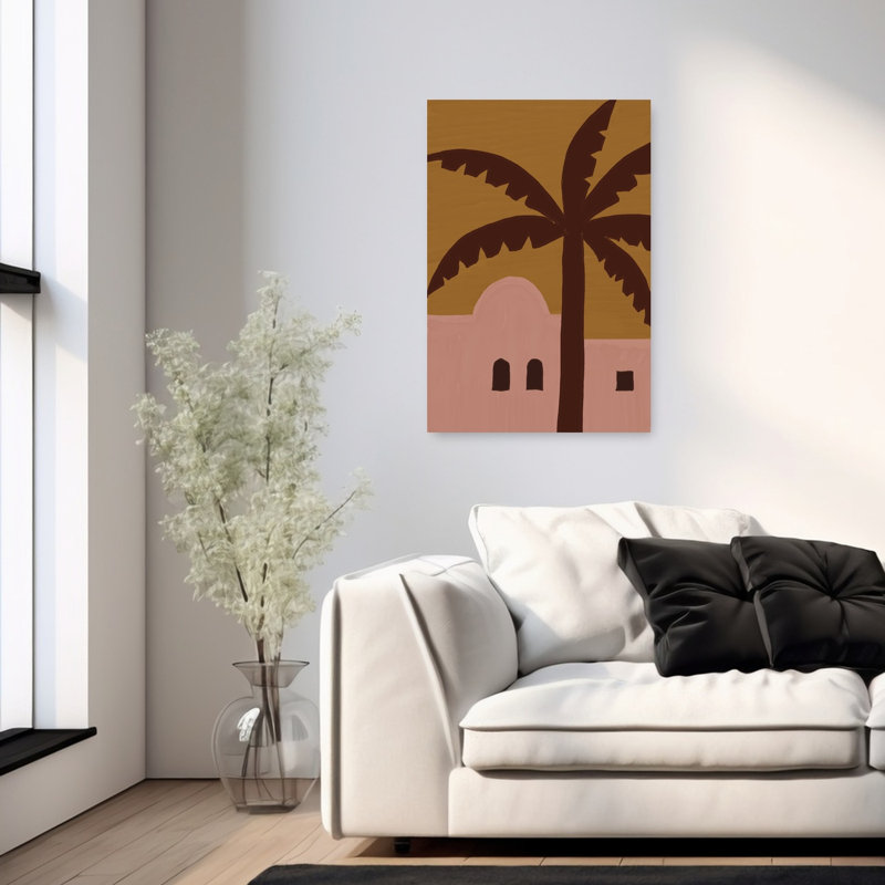 Desert Palm Abode Abstract Modern Palm Tree Architecture Landscape Wall Art Print 1 Piece Wrapped Canvas Wall Art