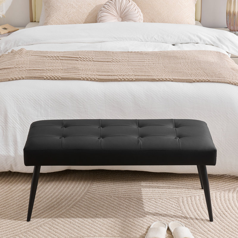 Banc de hall d'entrée capitonné moderne de 40 po de largeur avec pieds en métal, H 17,7 po x l 40 po x P 16,1 po