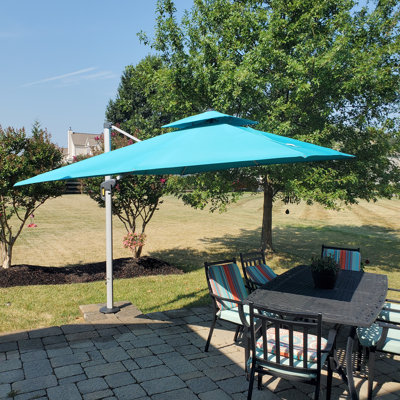 Shalonte 132'' Square  Cantilever Umbrella With Crank Lift Counter Weights With Base In Ground,Gray