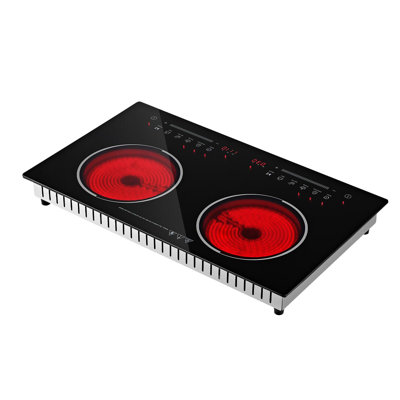 Plaque de cuisson électrique 24 pouces 2 brûleurs 1800W 120V, comptoir en céramique / poêle électrique radiant intégré, avec 9 niveaux de puissance, minuterie, sécurité enfants, protection contre la surchauffe, commande tactile