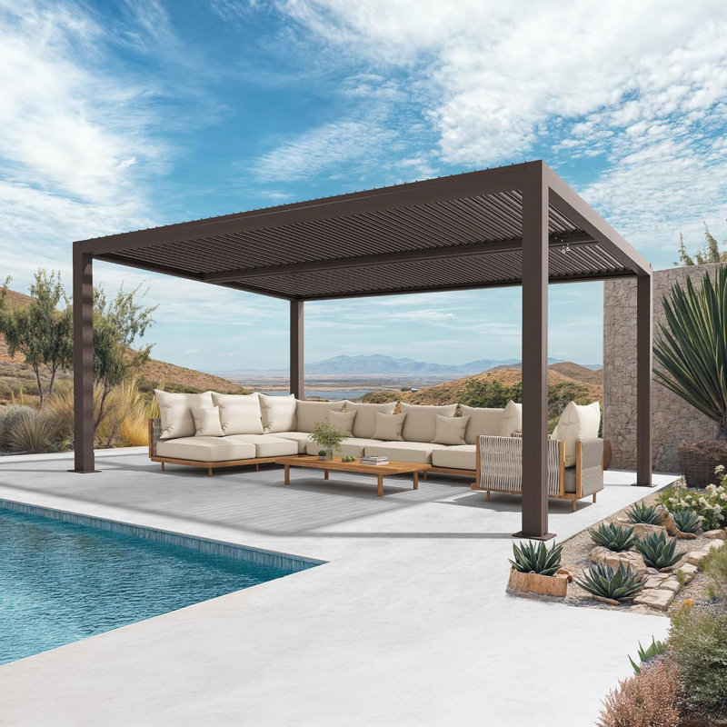 11' X 15' Aluminum Outdoor Bronze Louvered Pergola