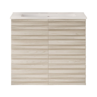 Meuble-lavabo mural 24 po Cascade en chêne blanc avec comptoir à 3 trous