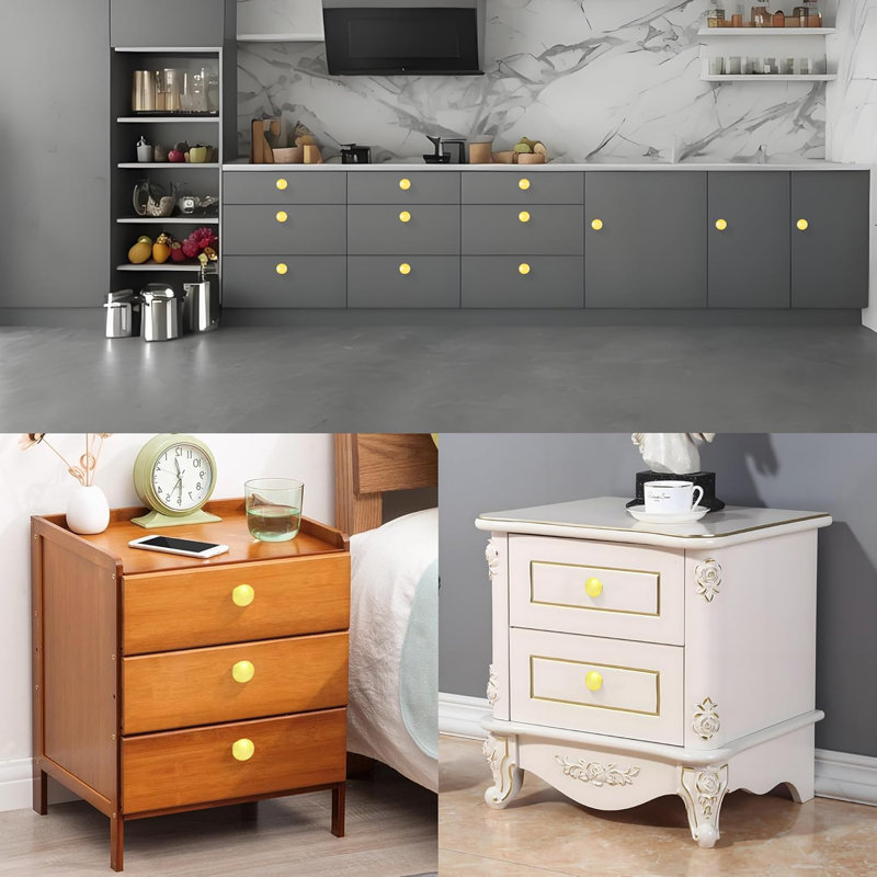 Paquet de 6 boutons d'armoire - Poignées rondes en alliage d'aluminium pour cuisine, salle de bain, commode, armoire avec vis incluses