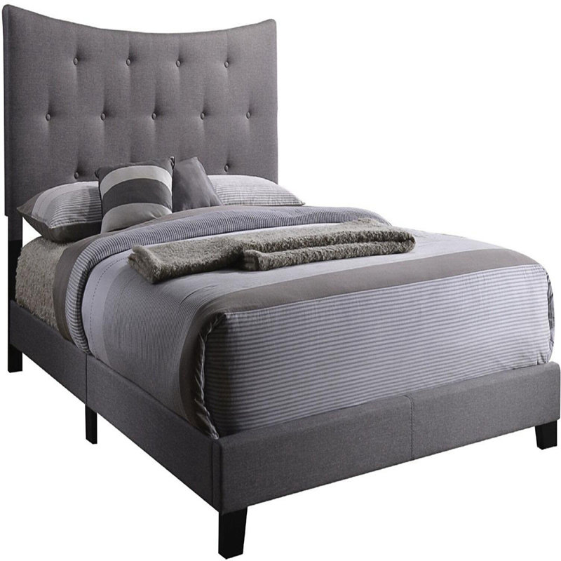 Contemporain, style décontracté, grand lit en tissu gris, sommier requis