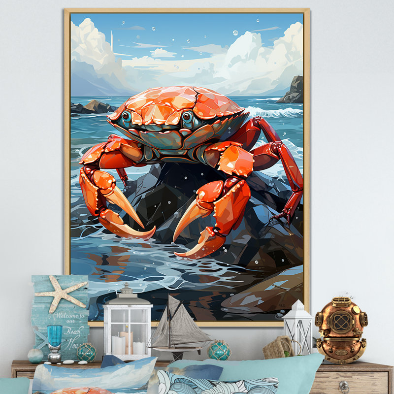 Coastal Crab Carnival I - Art mural animaux côtiers, Cadre flottant brun, H 40 po x l 30 po