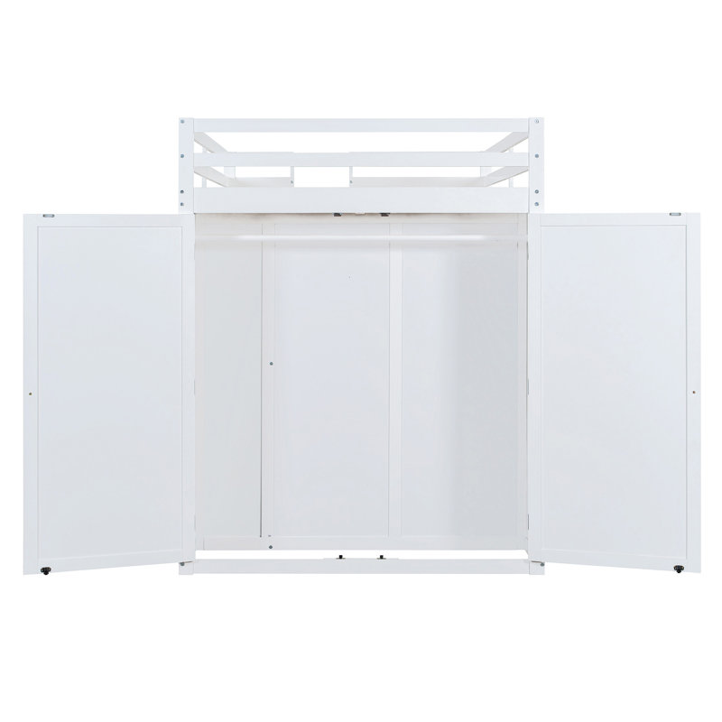 Full Size Loft Bed With Drawers, Shelves, And LED Lighting For Enhanced Storage And Comfort, White