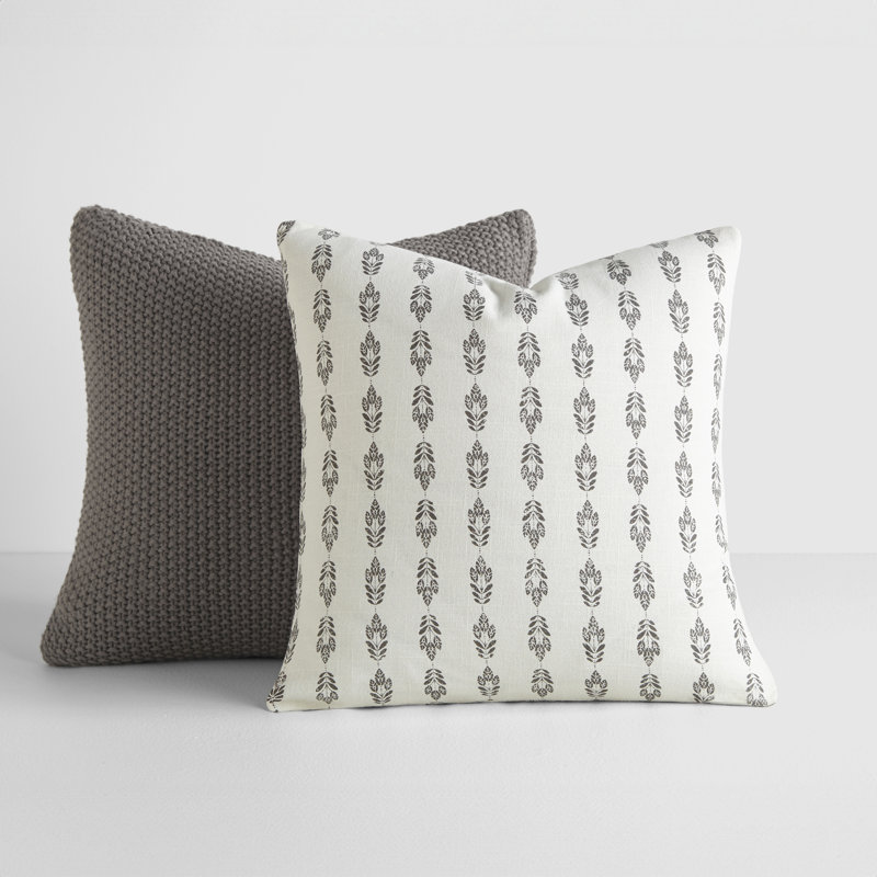 2-Pack Yarn-Dyed Patterns Decor Throw Pillows in Yarn-Dyed, Dark Gray Vintage Look/White Floral