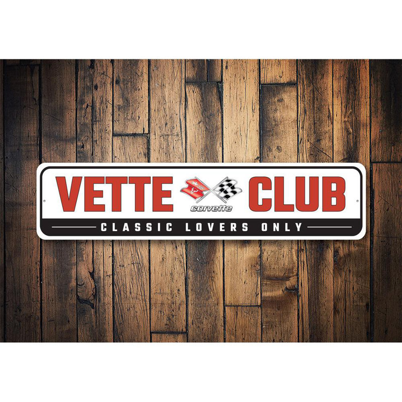 Enseigne en aluminium Vette Club Corvette, H 4 po x l 18 po x P 0,04 po
