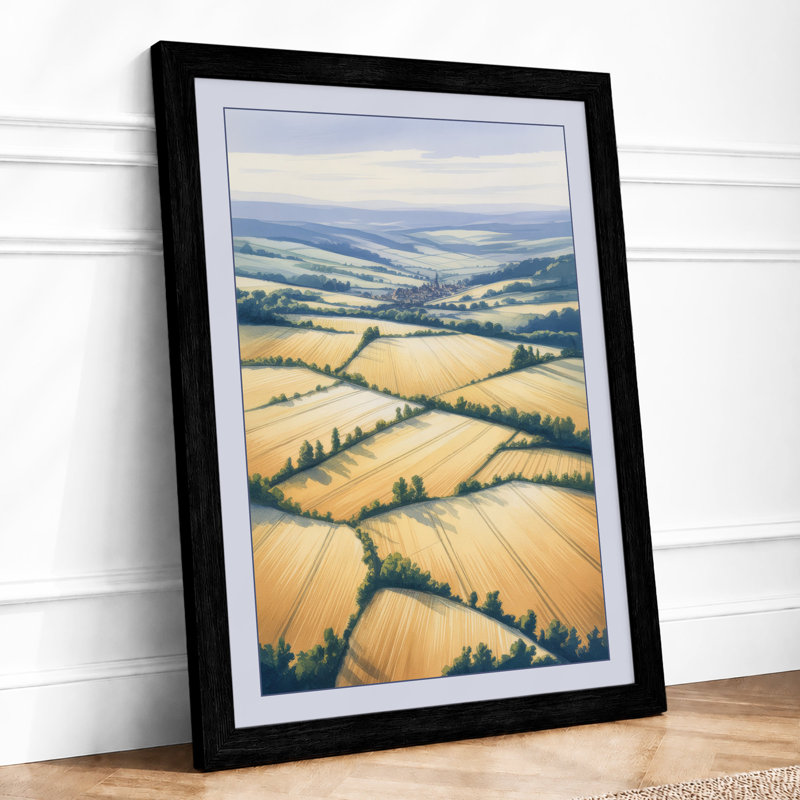 Patchwork Fields Landscape - Print, Black, A4 - 29.7 x 21.0 cm