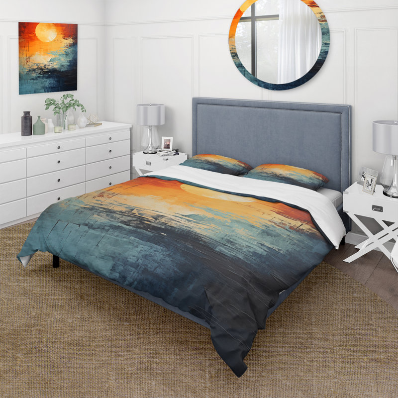 Ensemble de housse de couette Sunset Strip Of Coastal Paradise IV - Coastal Minimalisme, Housse de couette pour grand lit