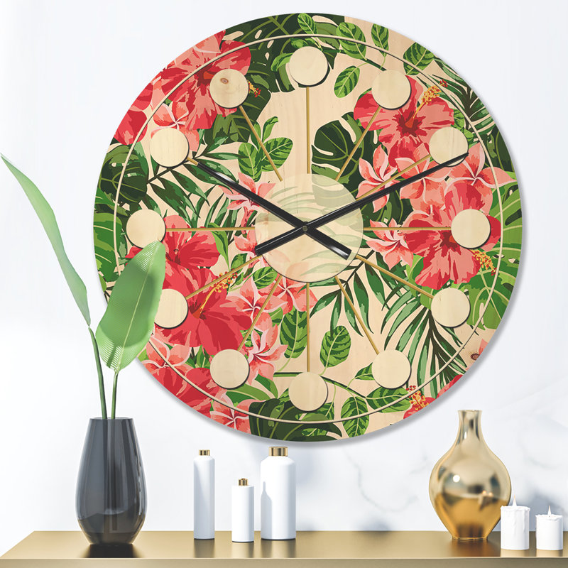 Horloge murale feuilles et fleurs I, Moyen