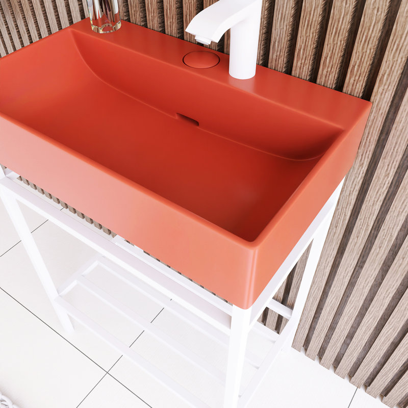 Meuble-lavabo autoportant de 24 po W Plateau en céramique non assemblé, Rouge, Blanc