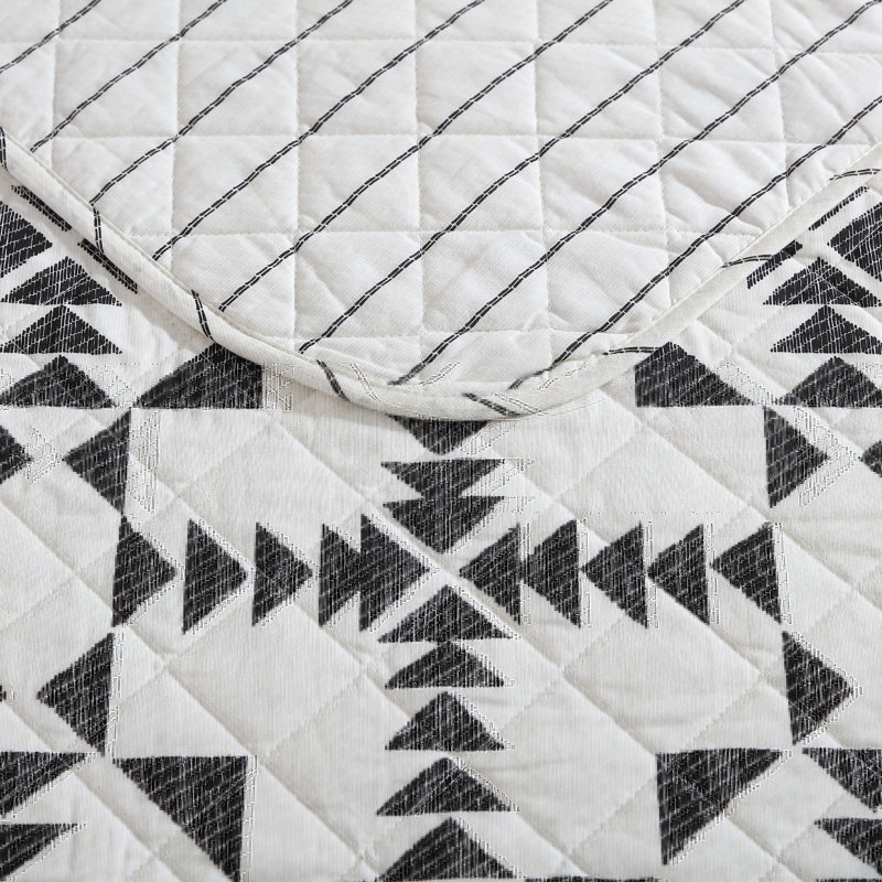 Ivory and Charcoal Cotton Twin Reversible Quilt Set