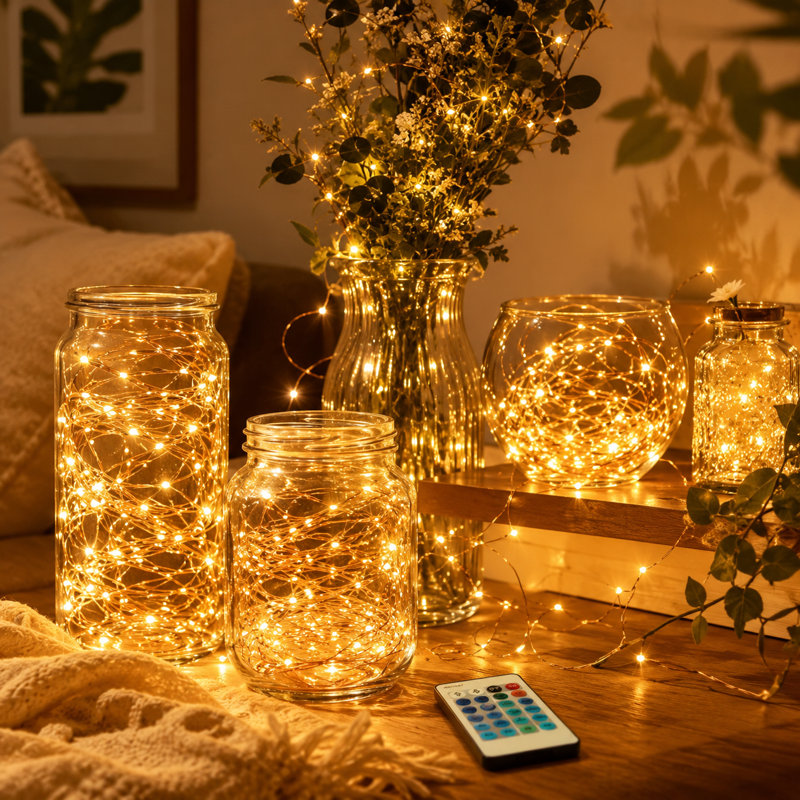 99 ft LED Fairy String Lights with 300 LEDs, 2700K Warm White, Remote Control, Outdoor & Indoor Use