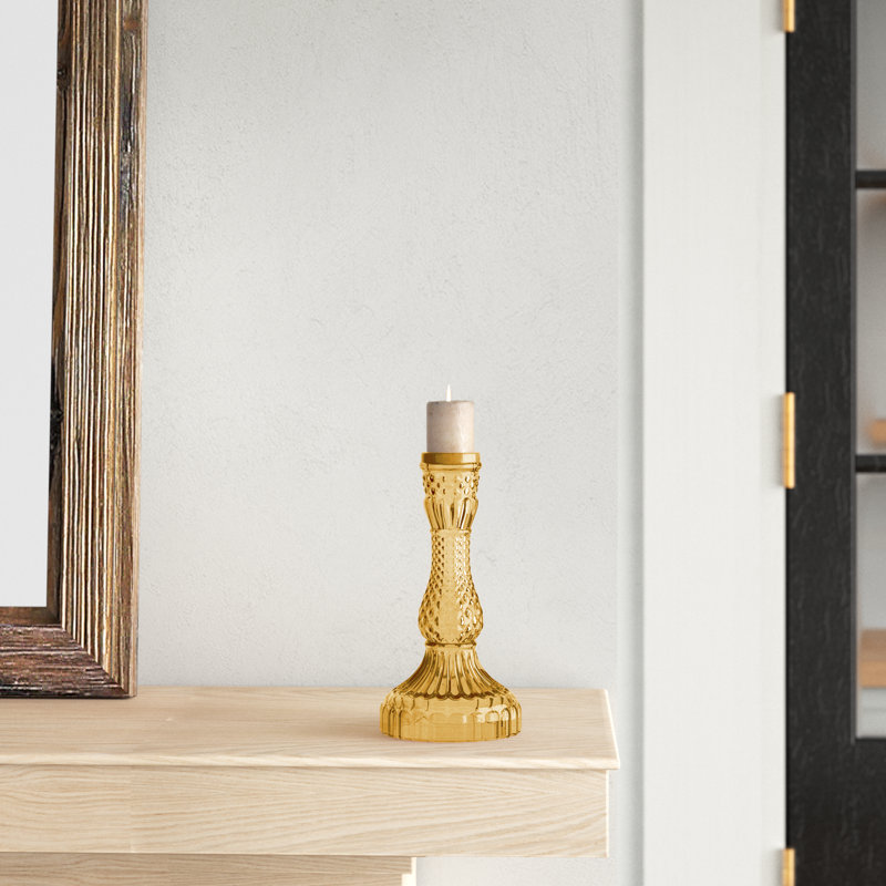 Eliana Samira Glass Tabletop Candlestick, Amber
