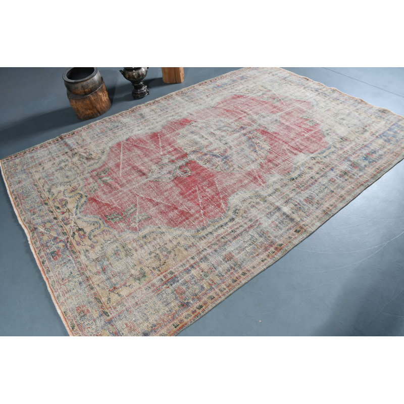 Tapis turc Oushak fait à la main en laine rouge pour une décoration intérieure élégante bleu / rouge