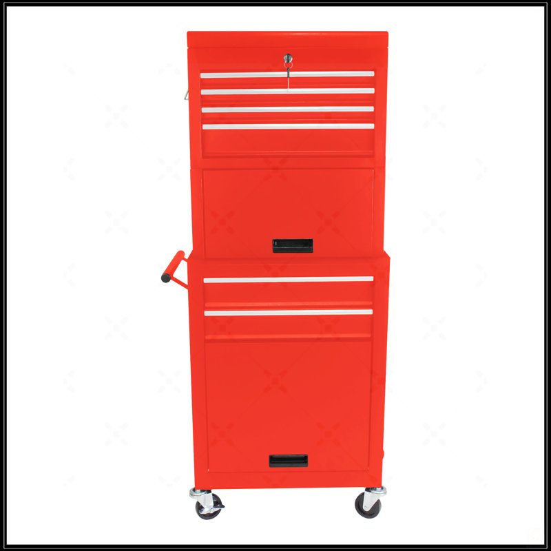 Coffre à outils de grande capacité avec roulettes et tiroirs, Rouge