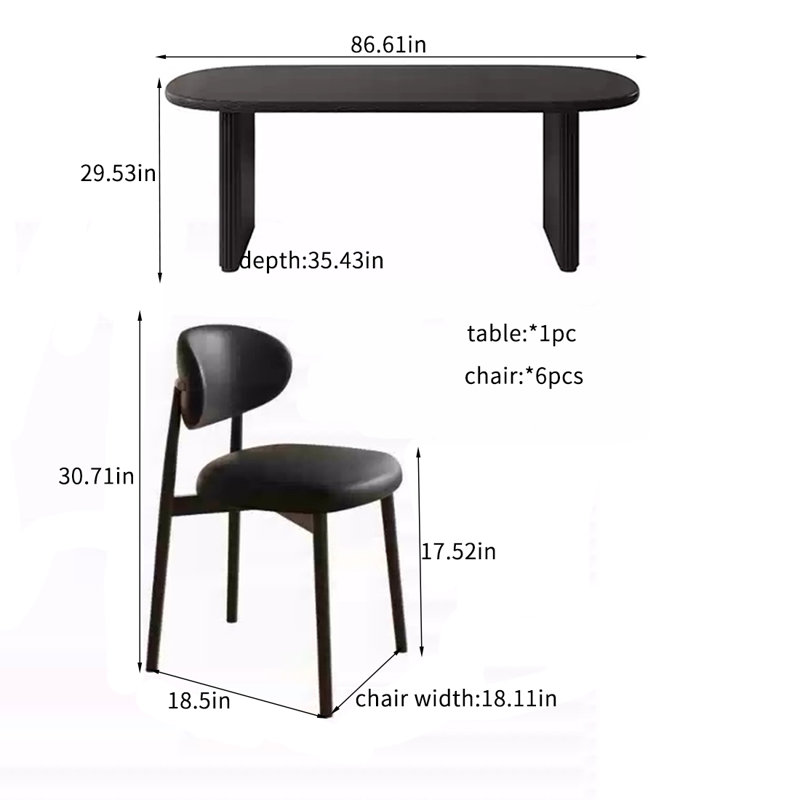 Ensemble de table de salle à manger rétro vintage en bois massif., Noir, noir, noir, noir