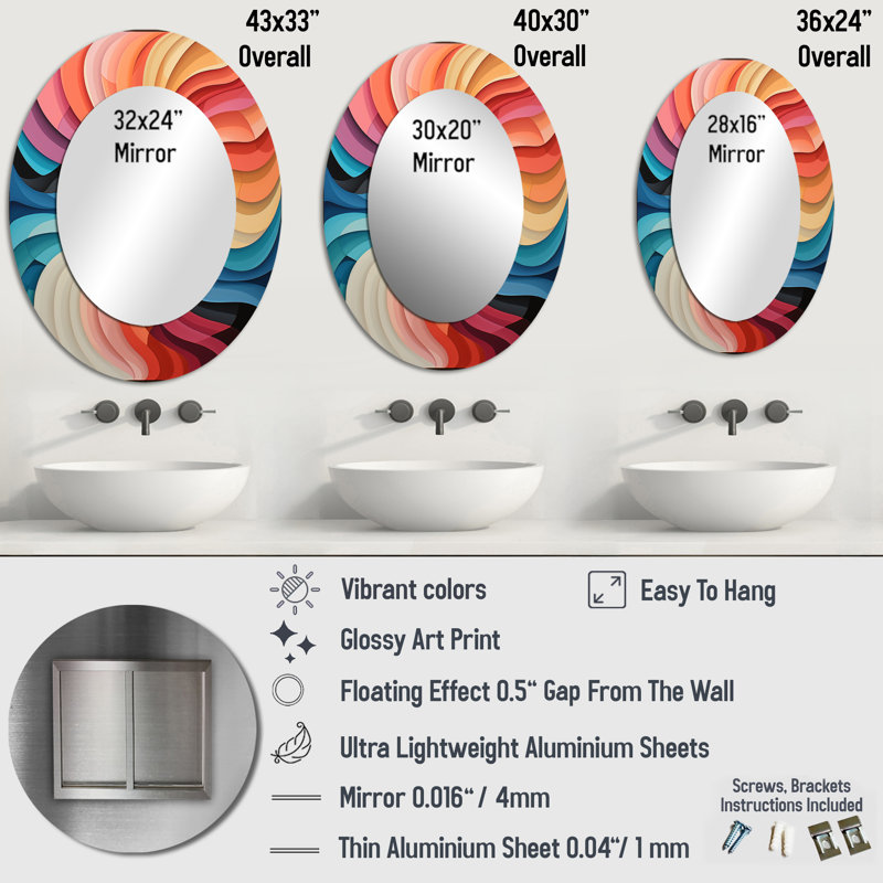 Miroir mural moderne Opt Elixir, 43 po x 33 po