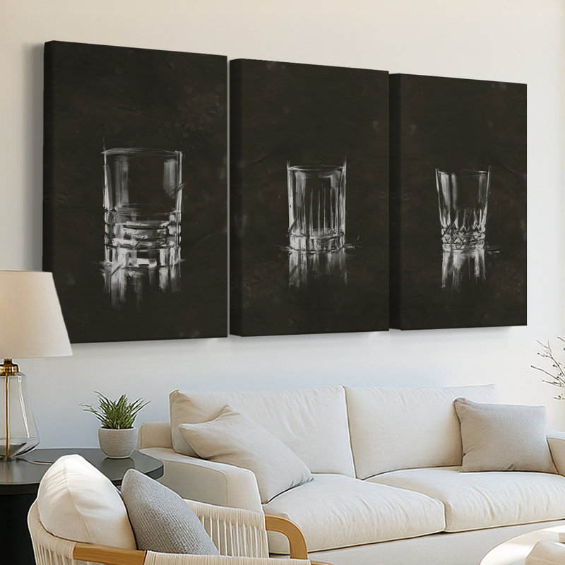 Crystal Barware V - Toile tendue avec châssis sur mesure - 3 pièces, H 12 po x l 24 po