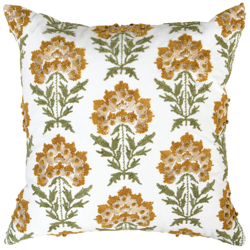 100% Cotton Throw Pillow, Gold/Green, Polyester