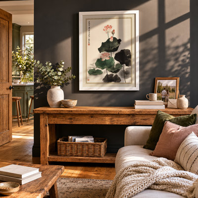Lotus and Leaves Japandi - Framed Print
