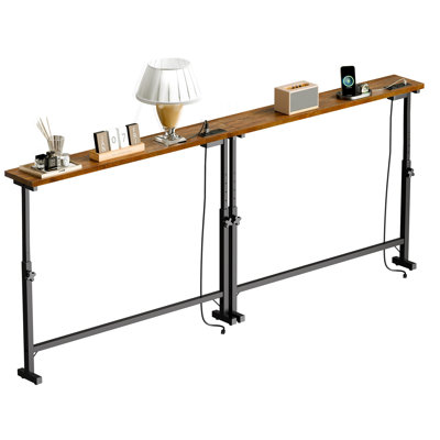 Ensemble de 2 tables basses de 79 po avec console étroite à hauteur réglable et 2 prises de courant pour le couloir