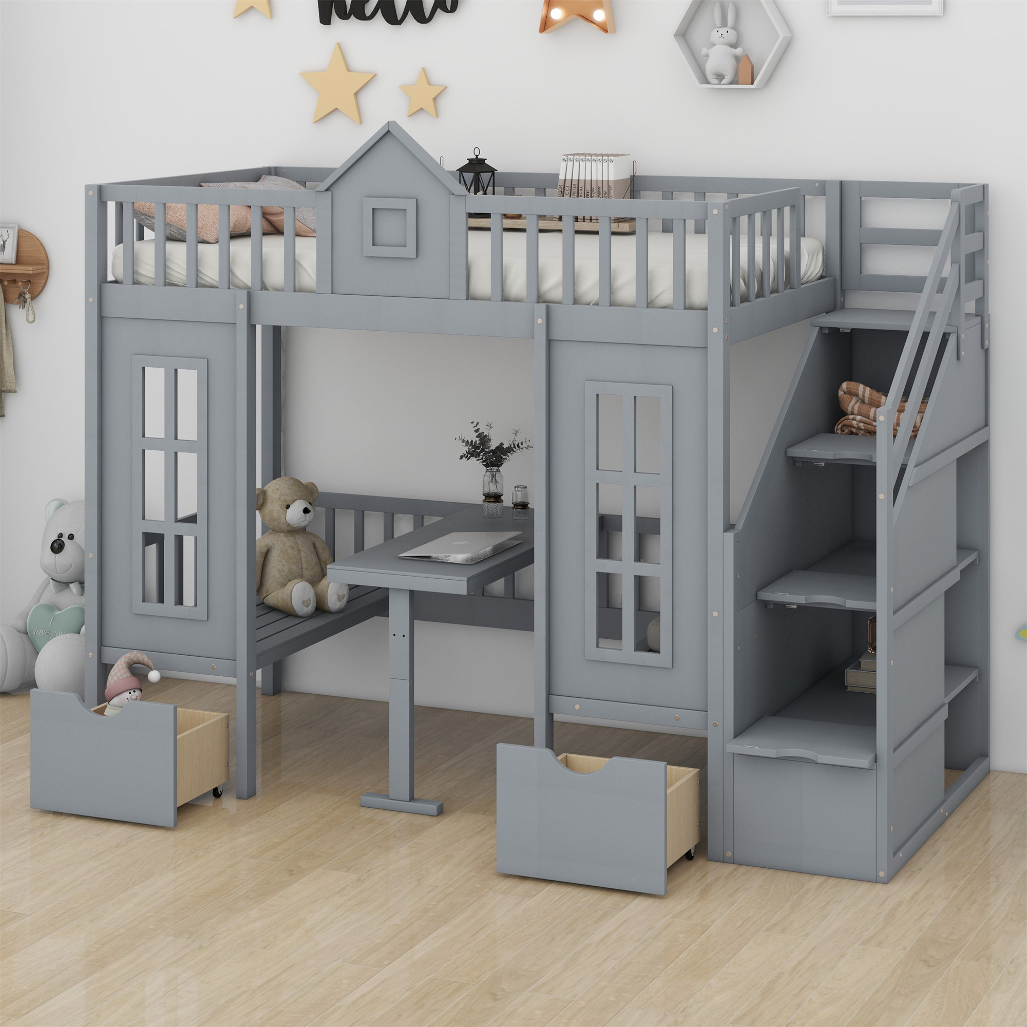 Harper Orchard Wetherington Kids Twin Over Twin Loft Bed with Drawers ...