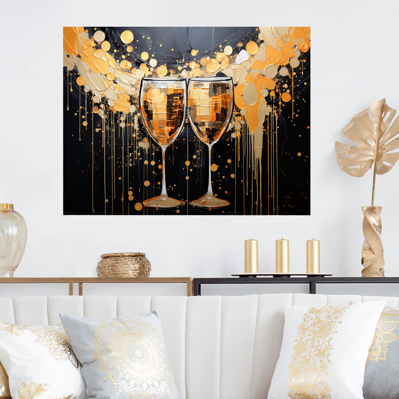 Art mural doré et noir champagne Essence - Champagne MT132393, H 12 po x l 20 po x P 1 po