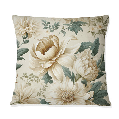 Antique Beige Vintage - Floral Printed Throw Pillow
