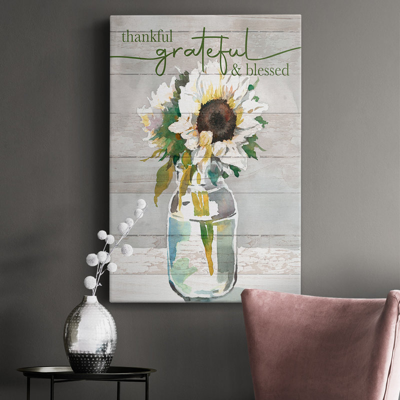 «Thankful, Grateful, Blessed», toile tendue avec châssis de qualité supérieure - prête à être accrochée