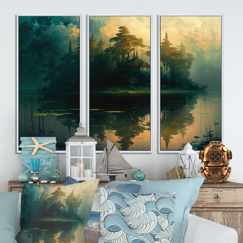 «Mysterious Island In The Morning Dawn», reproduction d'art sur toile 3 pièces, H 20 po x l 36 po x P 1 po